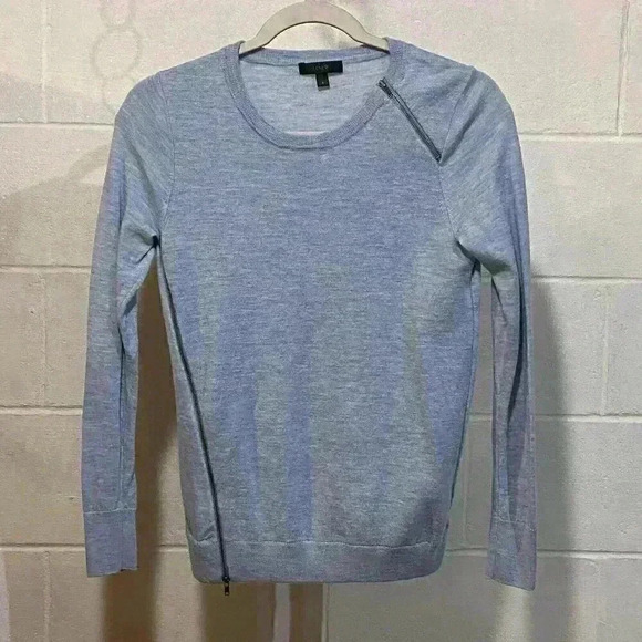 J. CREW Women' Crewneck Zip‎ Sweater SMALL Blue Wool Asymmetrical Modern Career - Picture 1 of 5